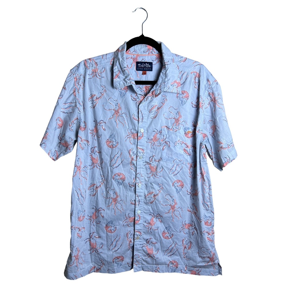 Salt Life Crustacean Print Short Sleeve Shirt Men's Size L Coastal Casual